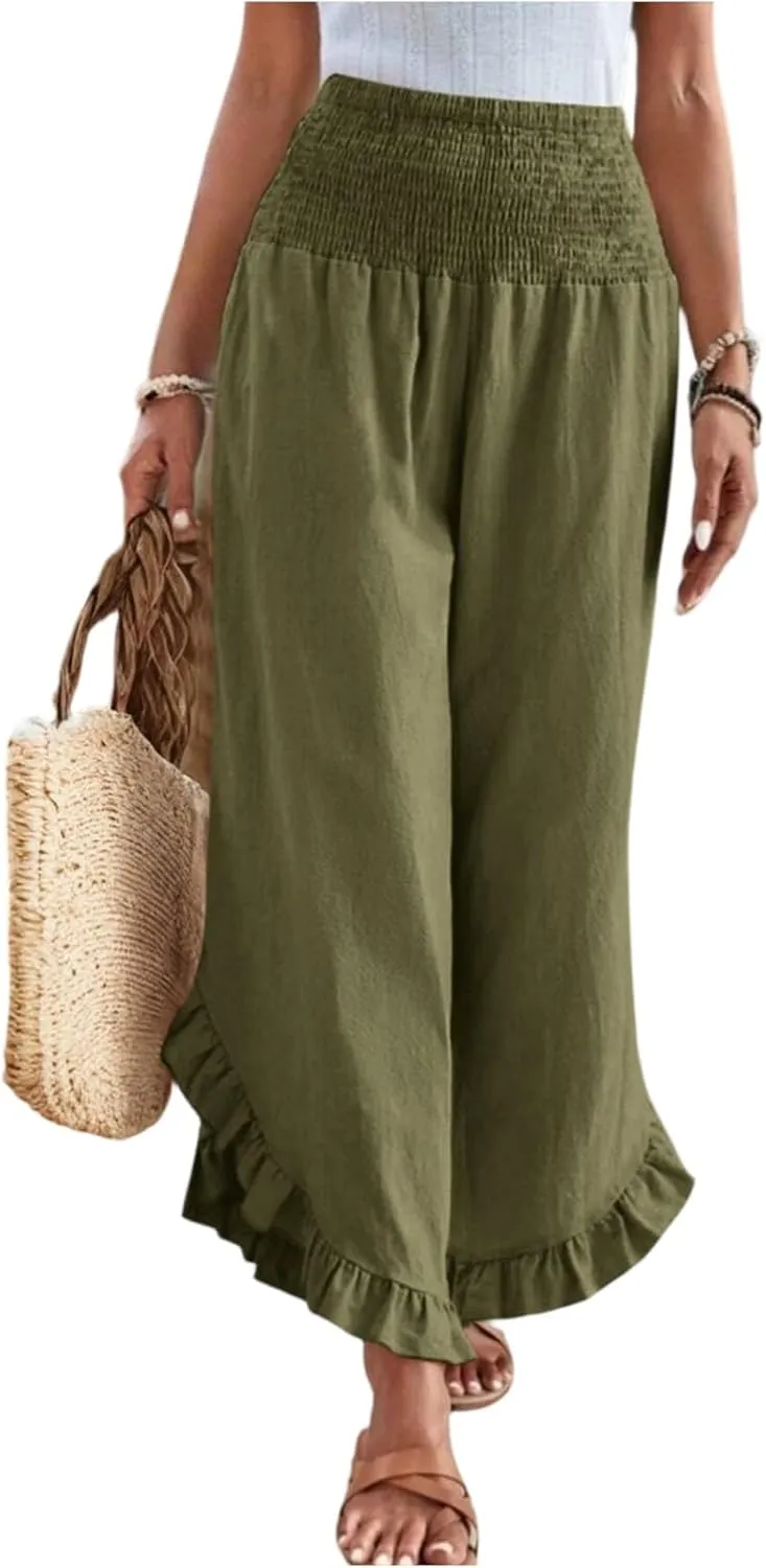 Linen Pants Women Summer Boho Wide Leg High Waist Lounge Palazzo Pant 2025 Casual Beach Vacation Outfits