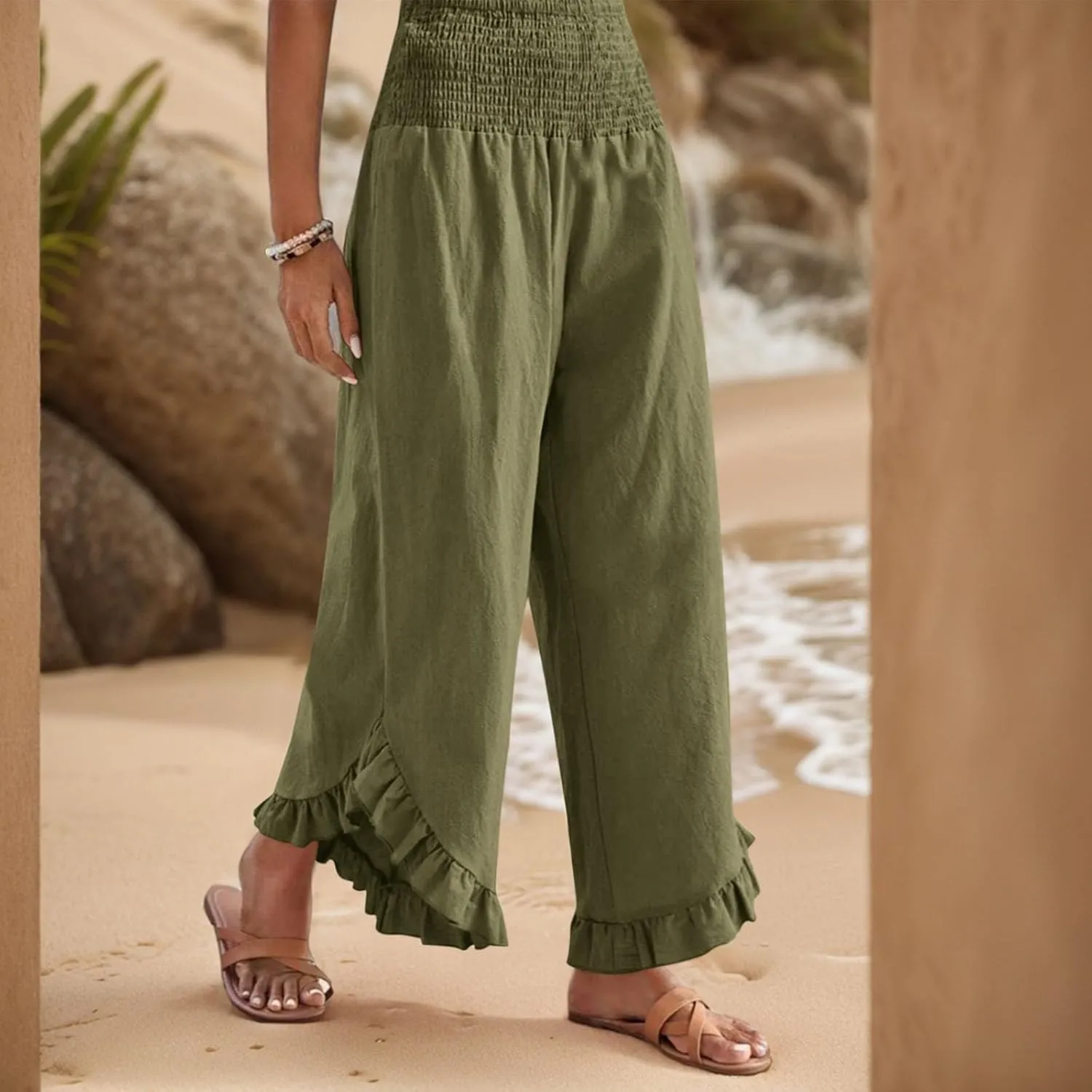 Linen Pants Women Summer Boho Wide Leg High Waist Lounge Palazzo Pant 2025 Casual Beach Vacation Outfits