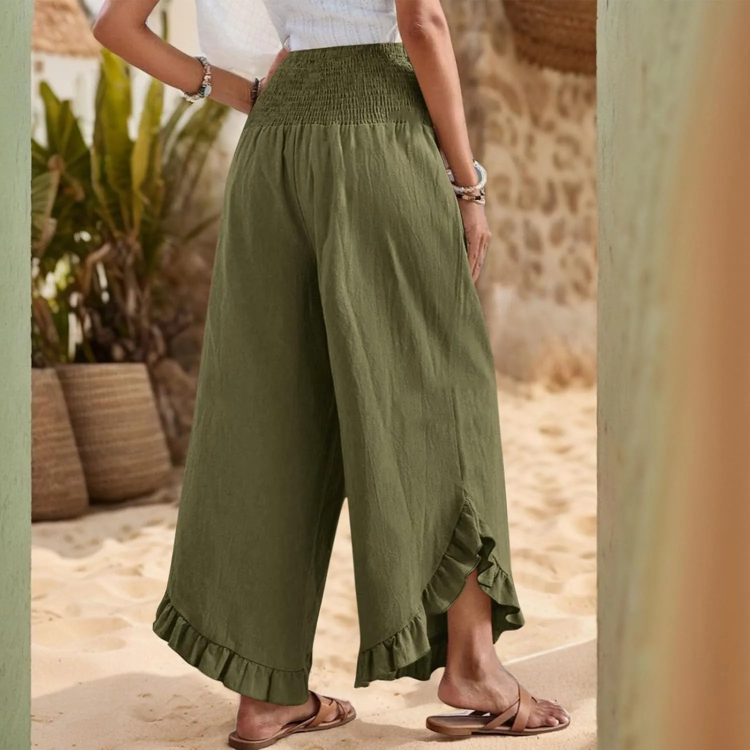 Linen Pants Women Summer Boho Wide Leg High Waist Lounge Palazzo Pant 2025 Casual Beach Vacation Outfits