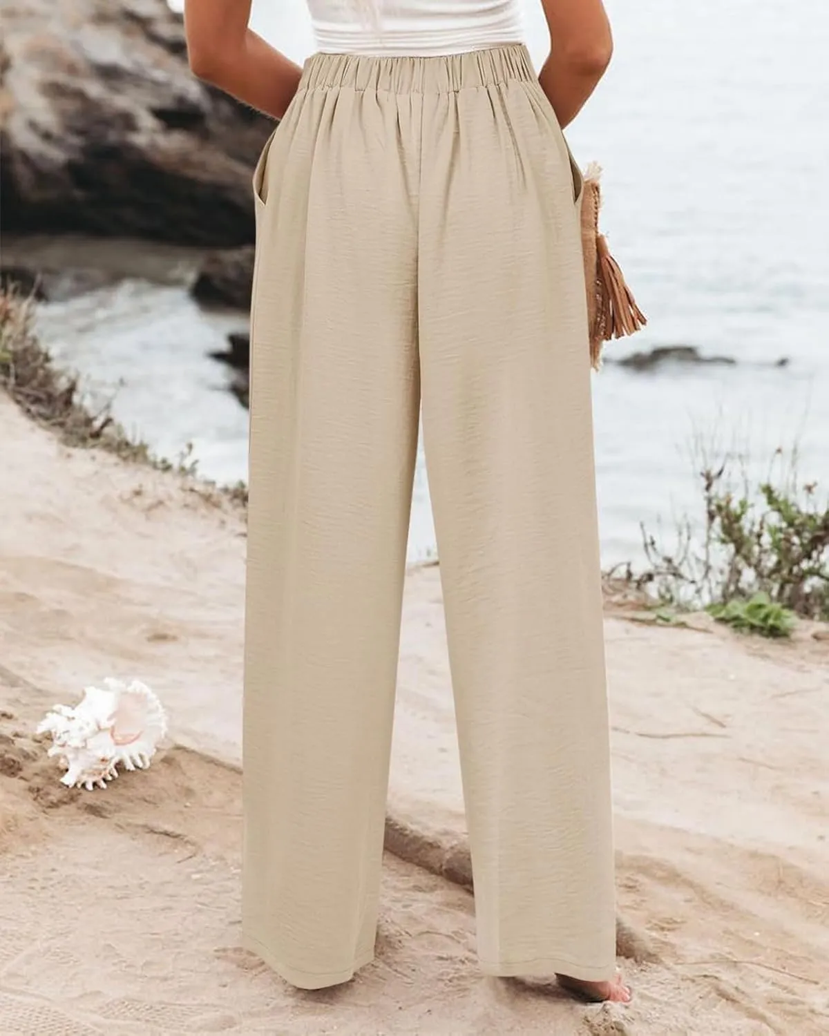 Linen Striped Pants Women Button Up Wide Leg Linen Pants Women Summer Casual Vintage Palazzo Pants with Pockets