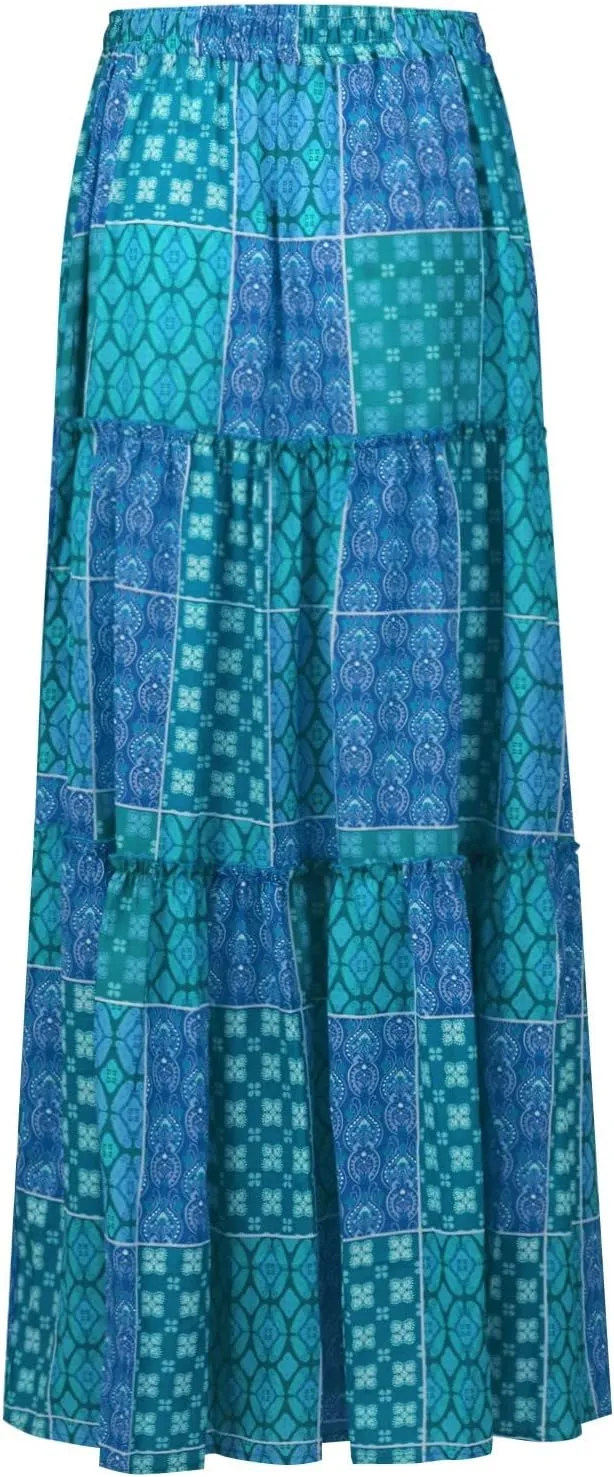 Long Skirts for Women Boho Floral High Waisted Casual A Line Skirt Pleated Beach Flowy Swing Maxi Skirts