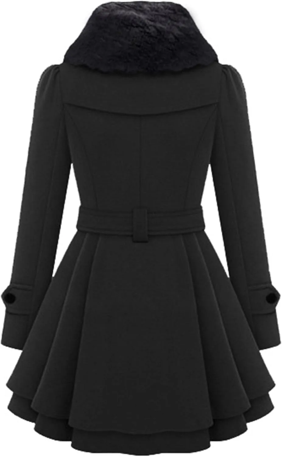 Maiyifu-GJ Womens Lapel Faux Fur Collar Wool Blend Trench Coat Vintage Double Breasted Long Jacket Casual Coat with Belt