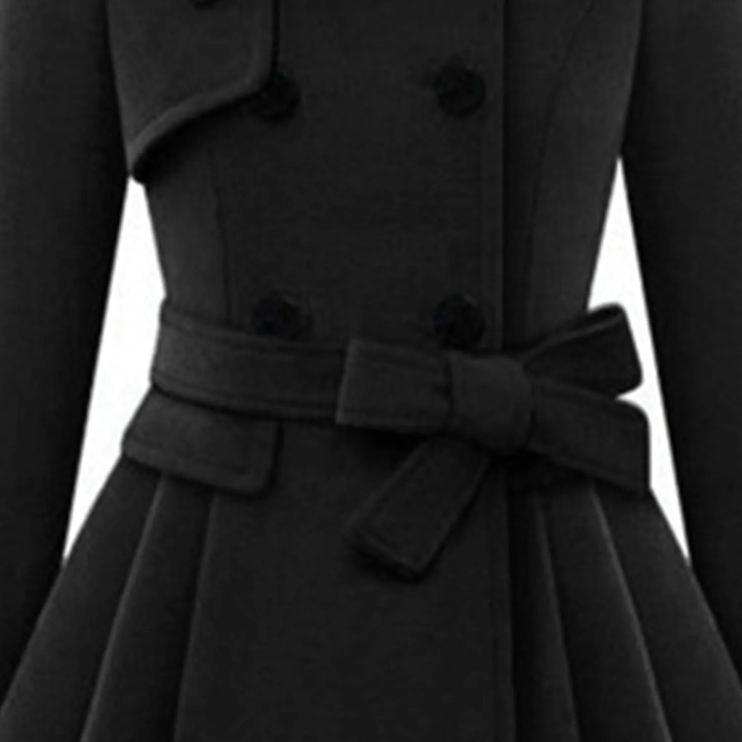 Maiyifu-GJ Womens Lapel Faux Fur Collar Wool Blend Trench Coat Vintage Double Breasted Long Jacket Casual Coat with Belt