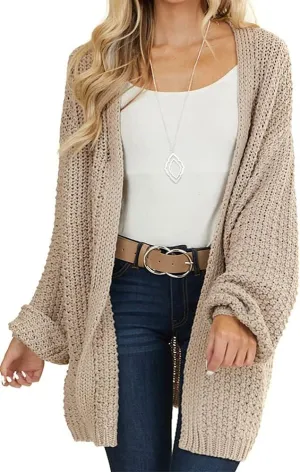 Maroway Womens Cardigan Solid Color Long Sleeve Open Front Chunky Knit Sweater Outwear