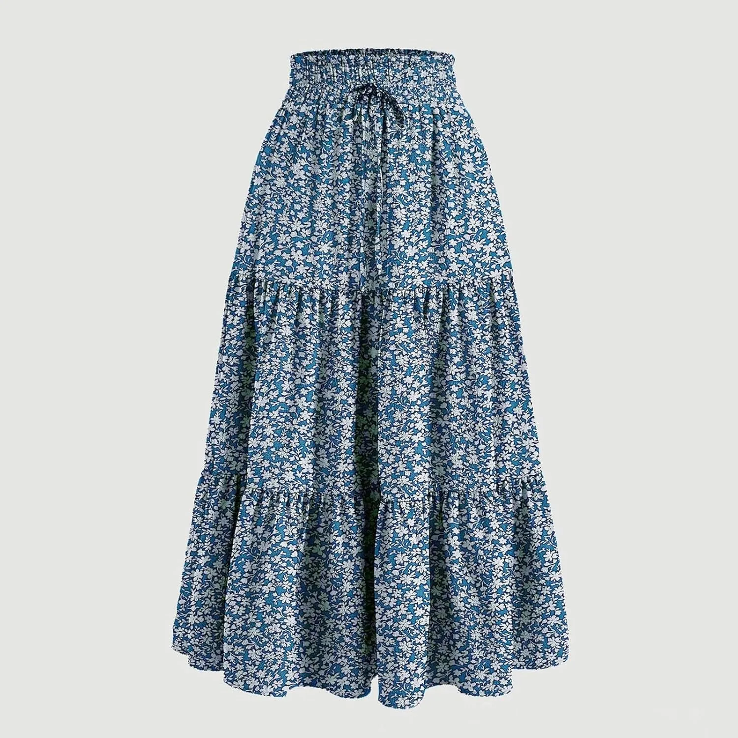 Maxi Skirt for Women Boho Long Beach Skirts Summer Spring Floral High Waisted Elastic Tiered Swing Skirt