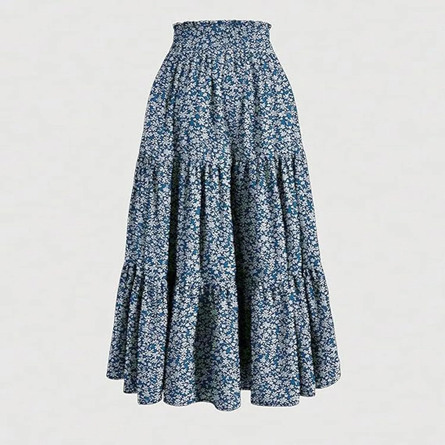 Maxi Skirt for Women Boho Long Beach Skirts Summer Spring Floral High Waisted Elastic Tiered Swing Skirt