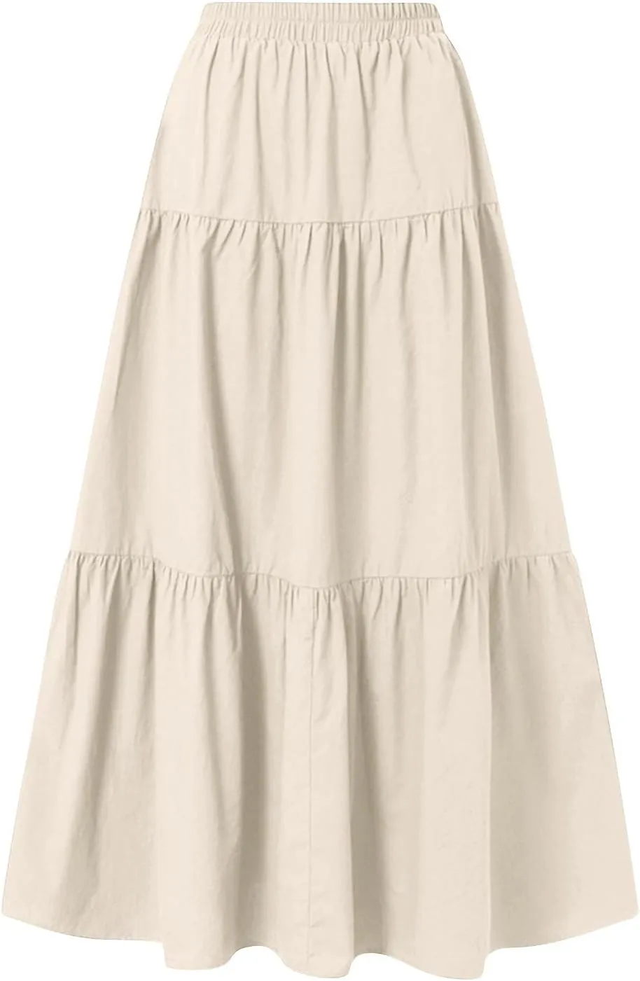 Maxi Skirts for Women Trendy High Waisted Flowy Tiered Linen Skirt Casual Pleated A-Line Beach Long Skirts with Tie