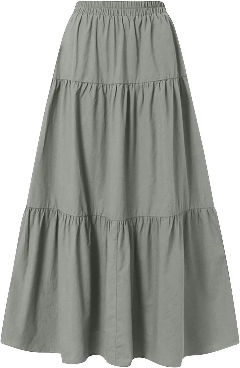 Maxi Skirts for Women Trendy High Waisted Flowy Tiered Linen Skirt Casual Pleated A-Line Beach Long Skirts with Tie