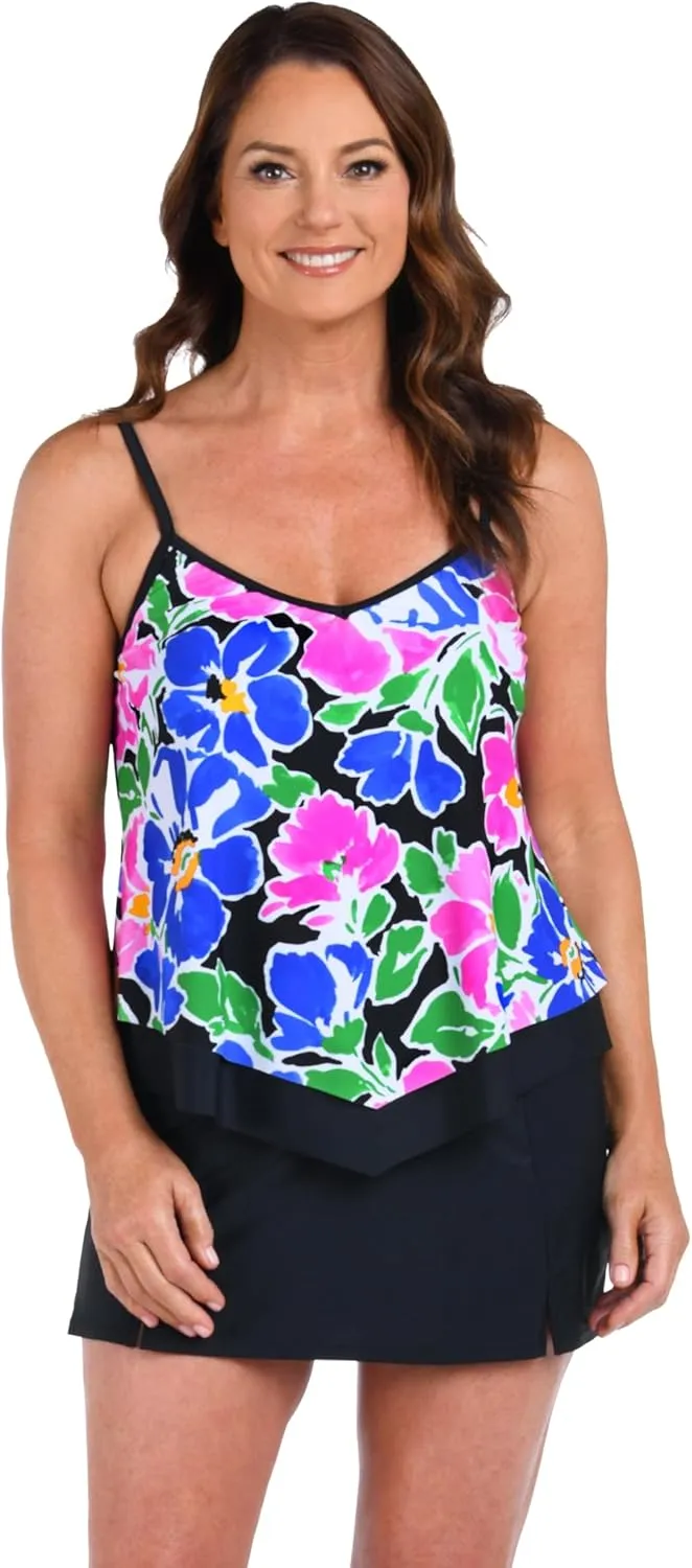 Maxine Of Hollywood Women's V-Neck Flutter Tankini Swimsuit Top