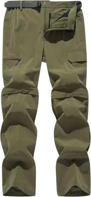 Men Cargo Pants Regular Fit Solid Quick Dry Zip Off Straight Legs Casual Multi Pockets Work Utility Loose Trouser