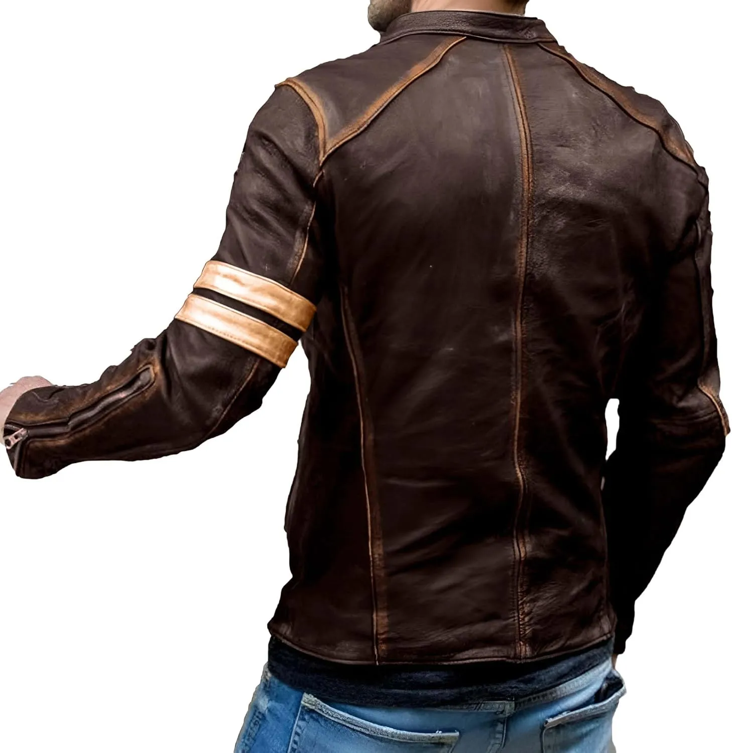 Men Leather Jacket - Mens Cafe Racer Motorcycle Jacket - Distressed Lambskin Biker Leather Jackets for Men