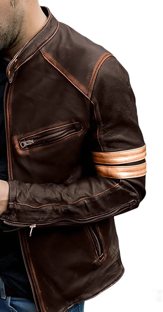 Men Leather Jacket - Mens Cafe Racer Motorcycle Jacket - Distressed Lambskin Biker Leather Jackets for Men
