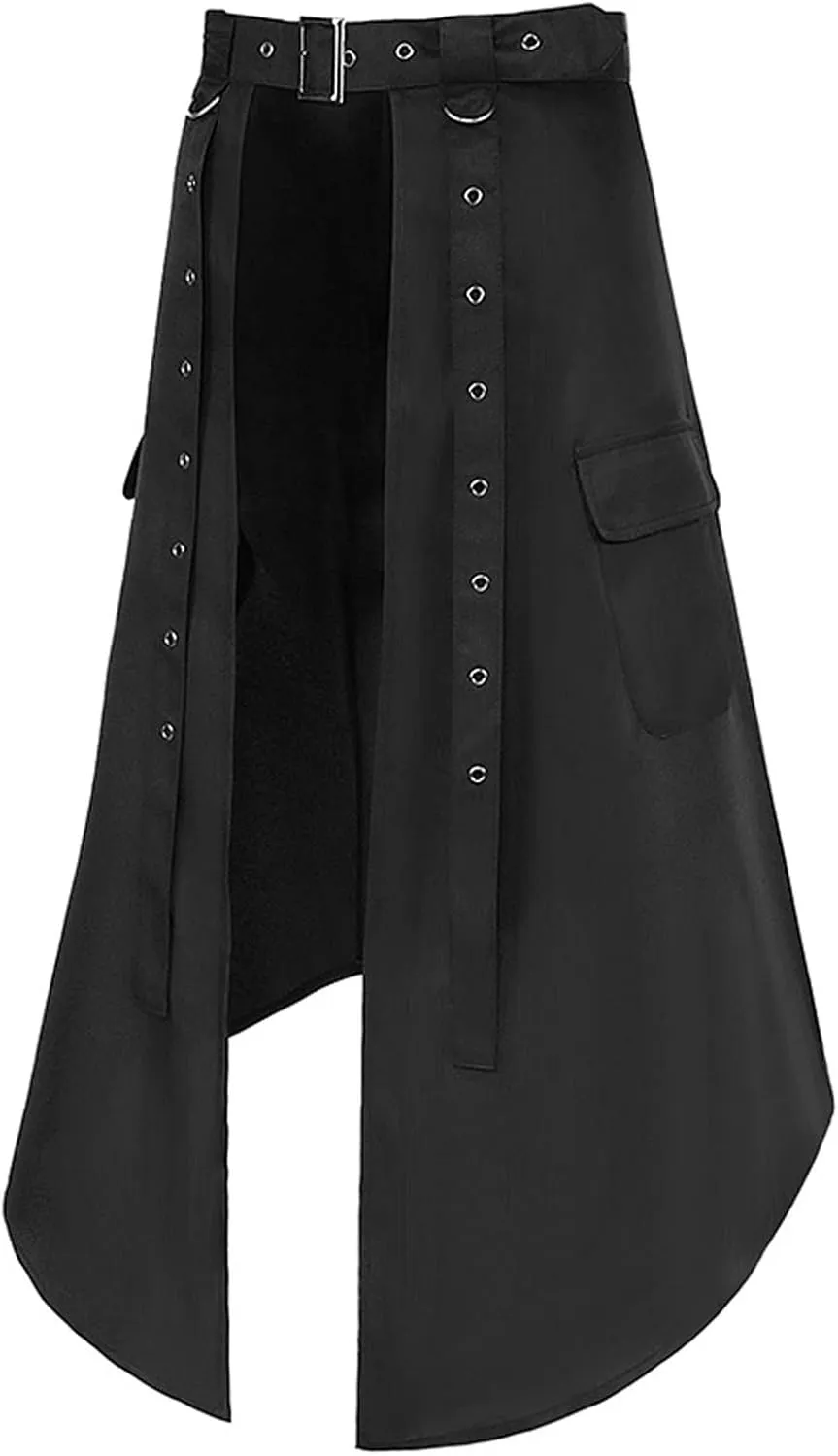 Men Skirts Medieval Cosplay Punk Maxi Skirt Gothic Sexy Chain Matching Skirts Schoolgirl