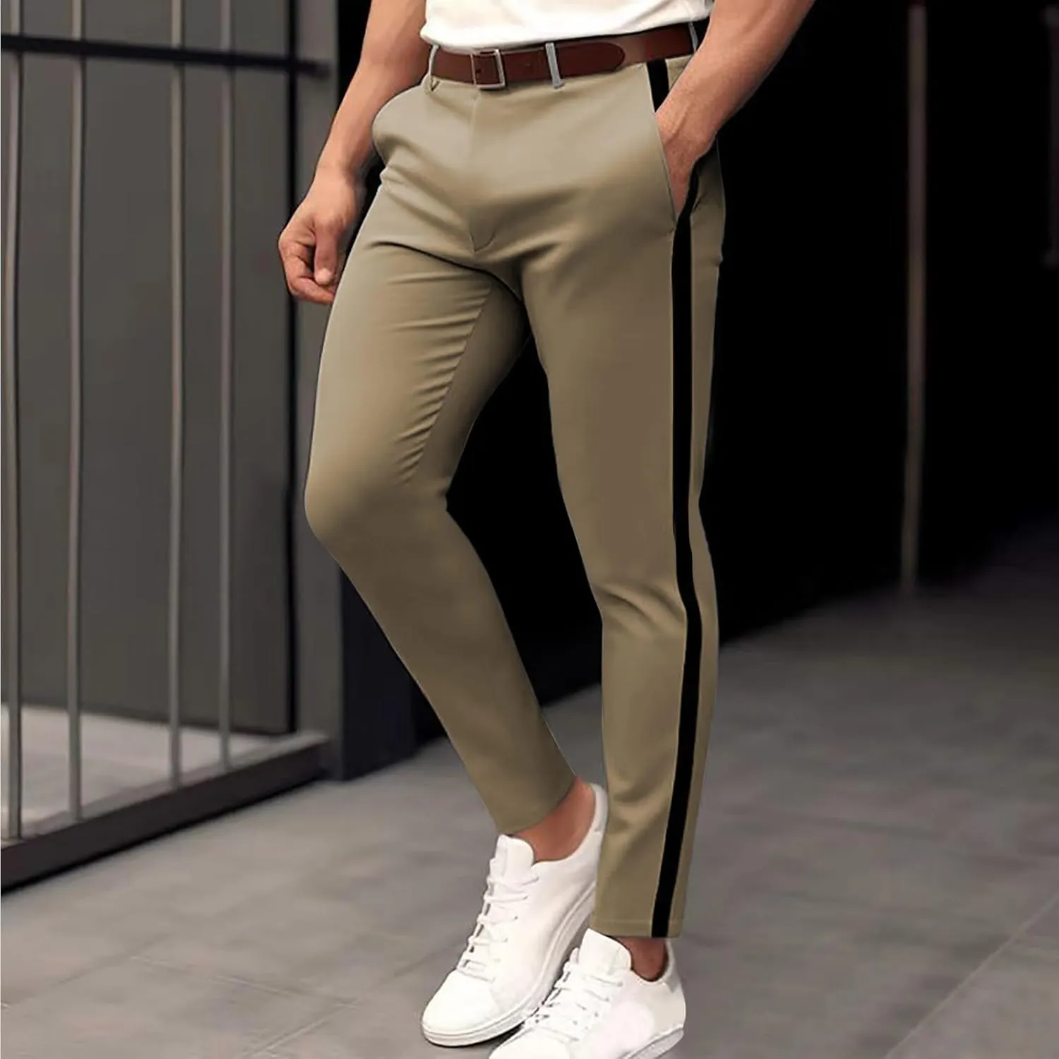 Men Suit Dress Pants Slim Fit Stretch Flat-Front Skinny Chino Pants Business Casual Golf Pants for Groomsmen Wedding