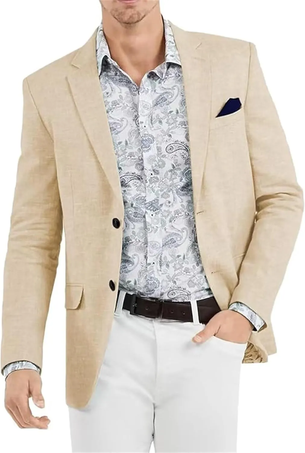 Men Suit Jacket Casual Linen Blazer for Men Wedding Prom Business Summer Suit Blazer Slim Fit Lightweight Sport Coats for Men