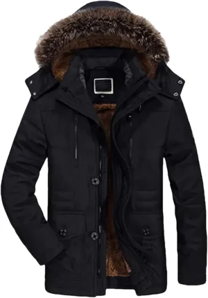 Men Thicken Padded Cotton Coat Winter Outdoor Hooded Long Jakcket Wool Liner Snow Parkas