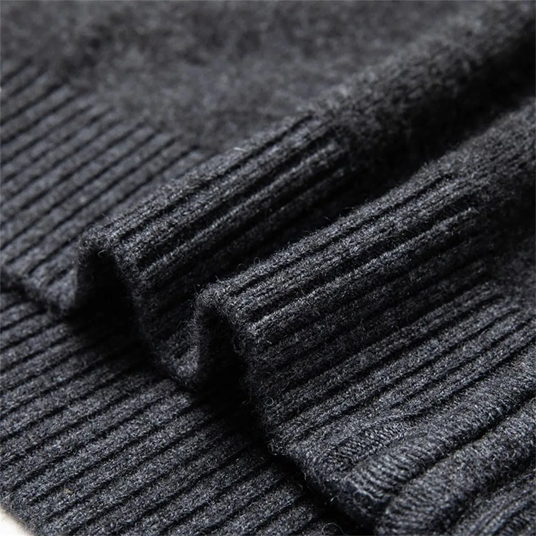 Mens 100% Wool Knit Cardigan Full Zip Turn-Down Collar Cashmere Coat Winter Casual Soft Warm Tops