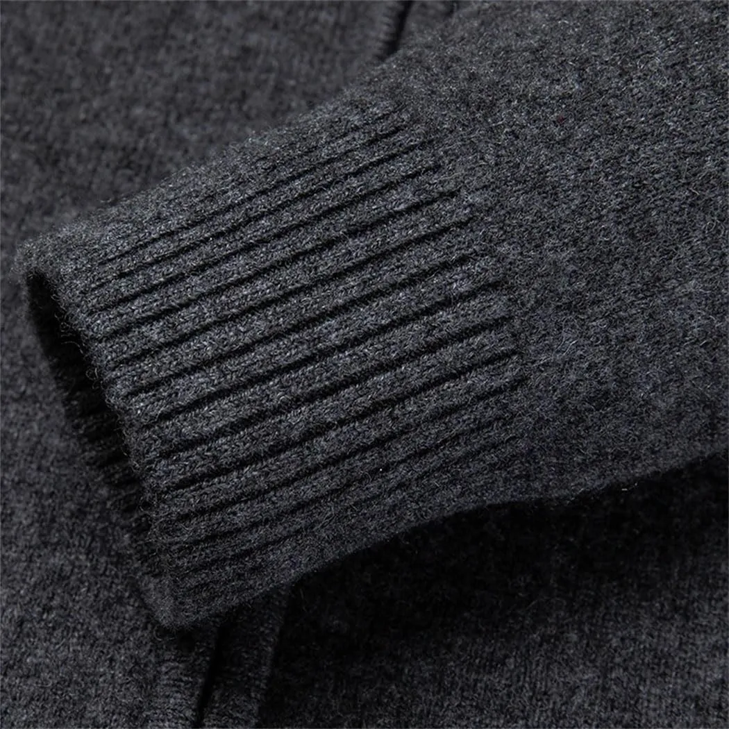 Mens 100% Wool Knit Cardigan Full Zip Turn-Down Collar Cashmere Coat Winter Casual Soft Warm Tops