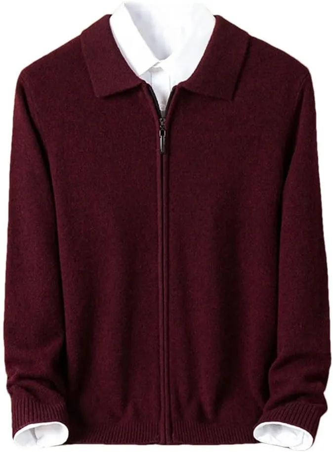 Mens 100% Wool Knit Cardigan Full Zip Turn-Down Collar Cashmere Coat Winter Casual Soft Warm Tops