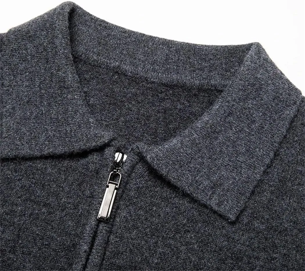 Mens 100% Wool Knit Cardigan Full Zip Turn-Down Collar Cashmere Coat Winter Casual Soft Warm Tops