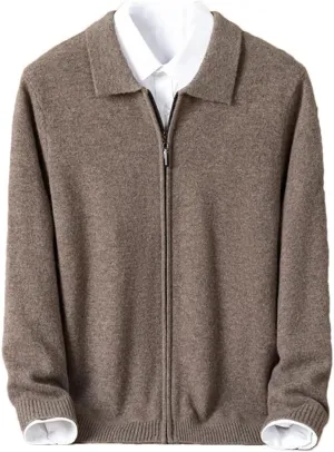 Mens 100% Wool Knit Cardigan Full Zip Turn-Down Collar Cashmere Coat Winter Casual Soft Warm Tops