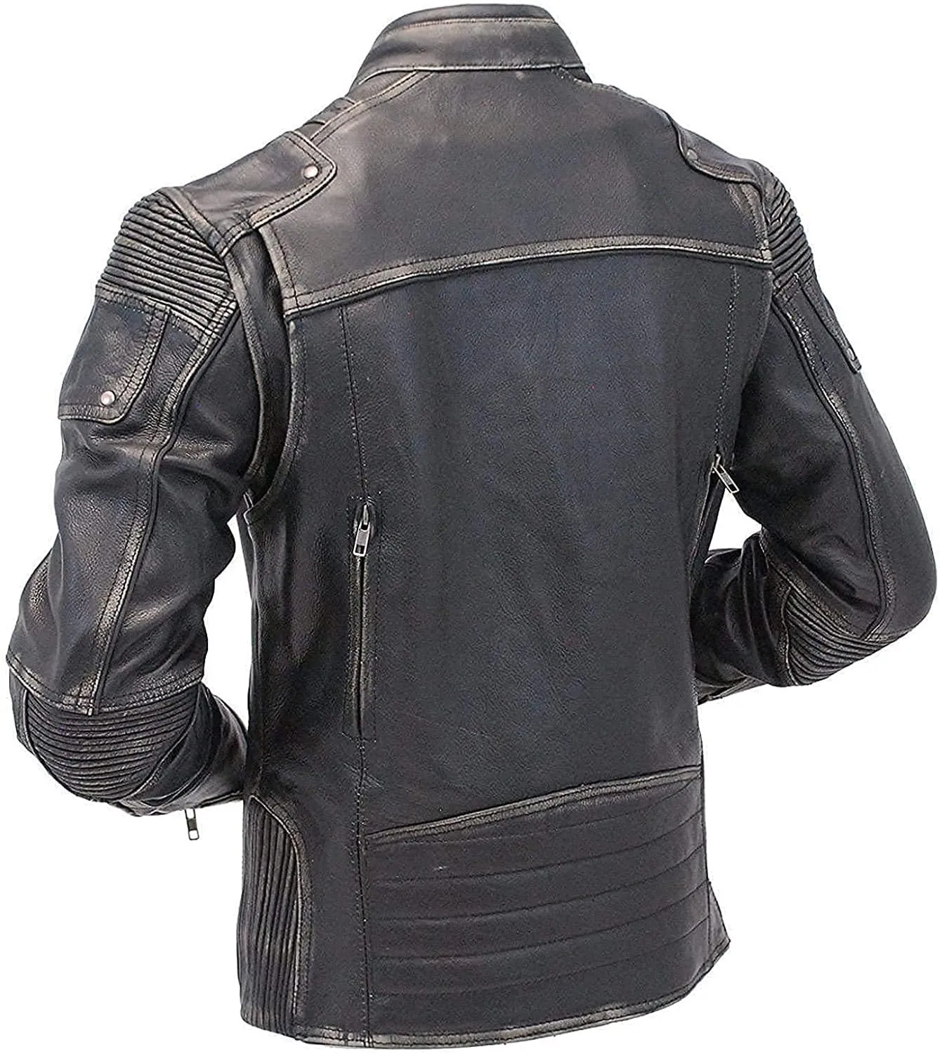 Mens Black Lambskin Jacket - Distressed Cafe Racer Leather Motorcycle Jacket Men