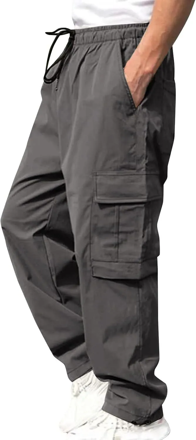 Men's Cargo Pants Multi Pockets, Straight Work Pants, Outdoor Fitness Bodybuilding Trousers Baggy Hiking Pants