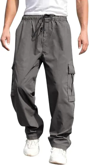 Men's Cargo Pants Multi Pockets, Straight Work Pants, Outdoor Fitness Bodybuilding Trousers Baggy Hiking Pants