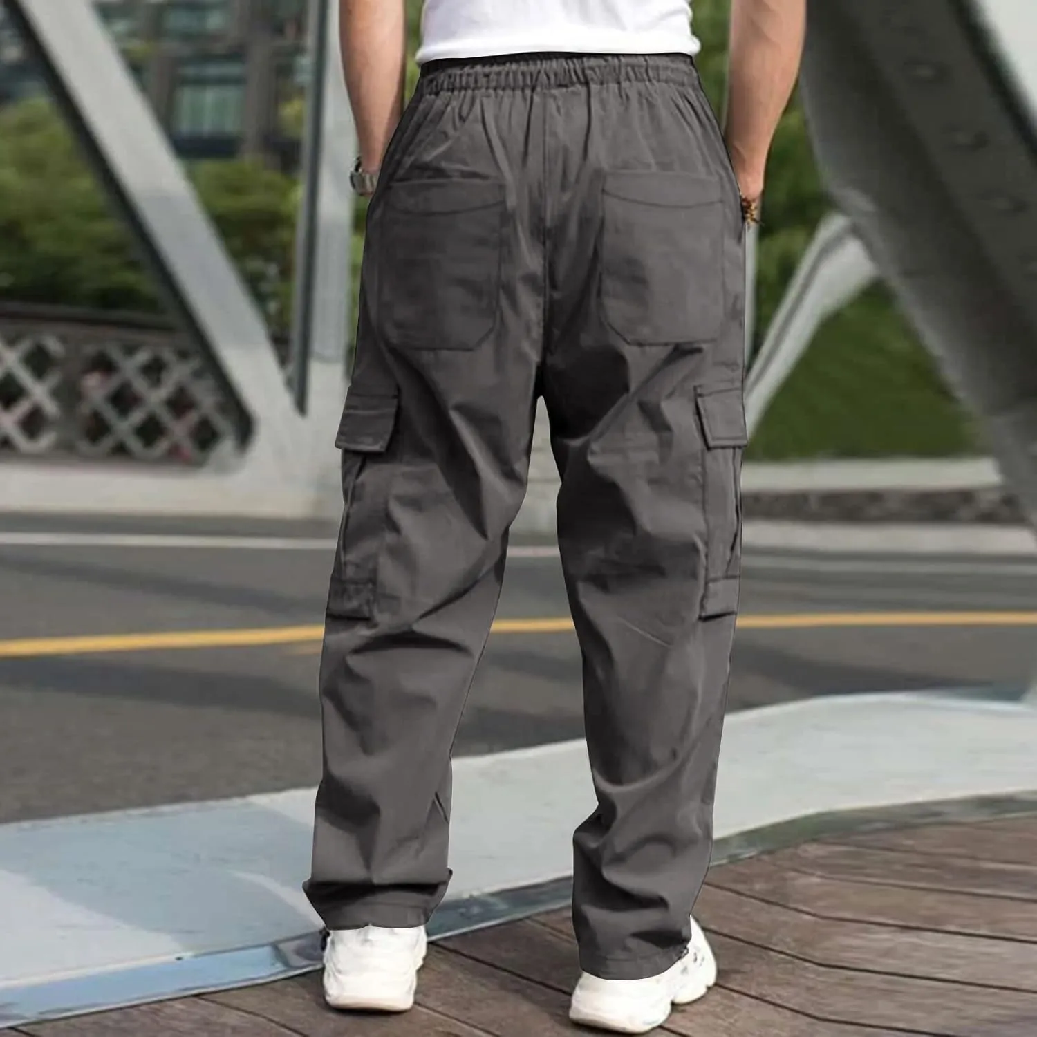Men's Cargo Pants Multi Pockets, Straight Work Pants, Outdoor Fitness Bodybuilding Trousers Baggy Hiking Pants