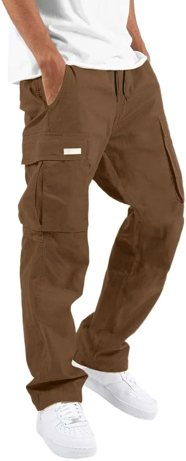 Mens Cargo Pants Twill Chino Pants Trousers Loose Fit Hiking Joggers Tapered Pants Athletic Sweatpants