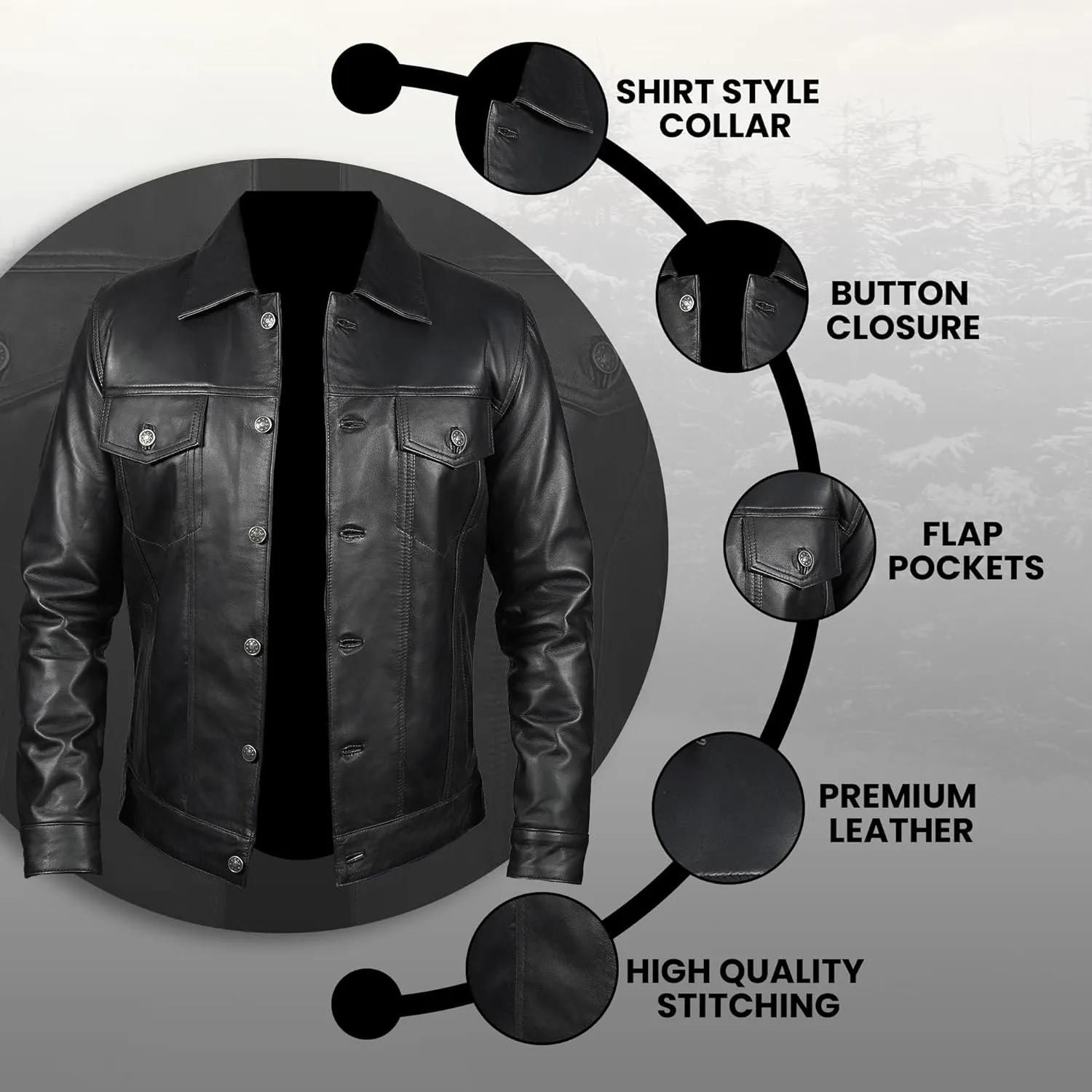 Mens Classic Vintage Shirt Style Real Lambskin Trucker Jacket - Leather Trucker Jackets for Men