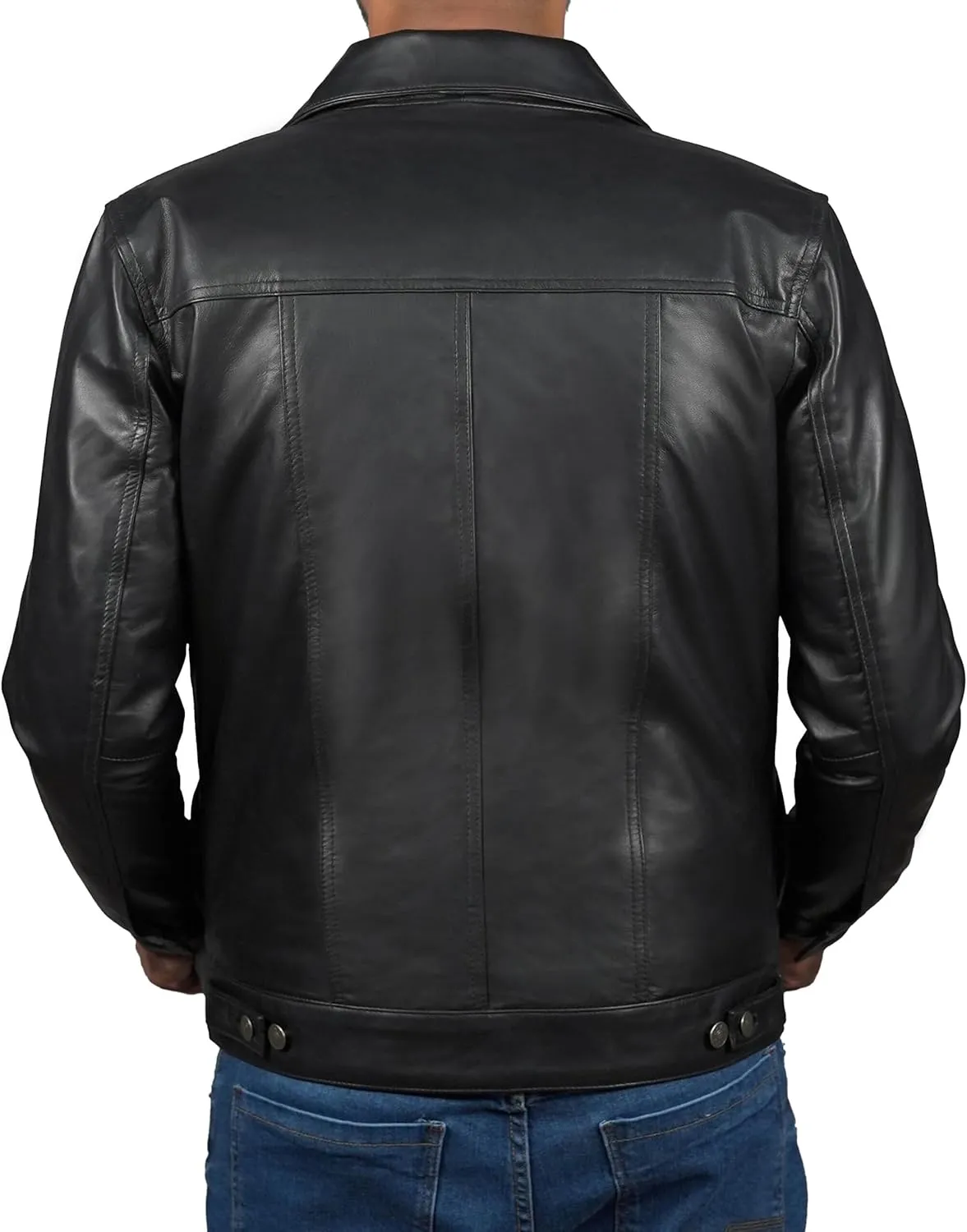 Mens Classic Vintage Shirt Style Real Lambskin Trucker Jacket - Leather Trucker Jackets for Men