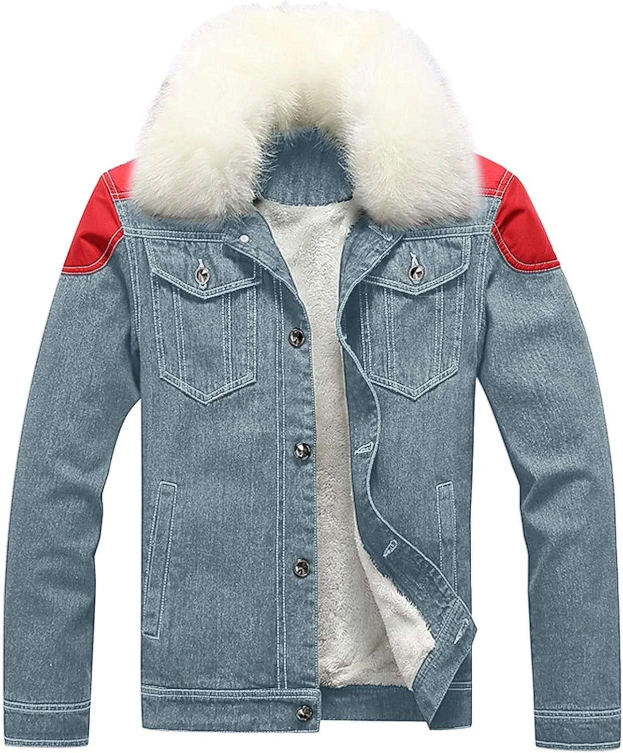 Mens Denim Jacket, Gutori Men Corduroy Sherpa Lined Winter Warm Coats Faux Fur Lapel Collar Western Jeans Outwear S-5XL