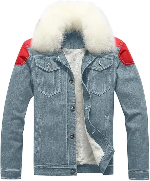 Mens Denim Jacket, Gutori Men Corduroy Sherpa Lined Winter Warm Coats Faux Fur Lapel Collar Western Jeans Outwear S-5XL