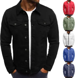 Mens Denim Jacket Lightweight Casual Ripped Button Down Jean Jackets Turndown Fall Outdoor Jacket with Pockets