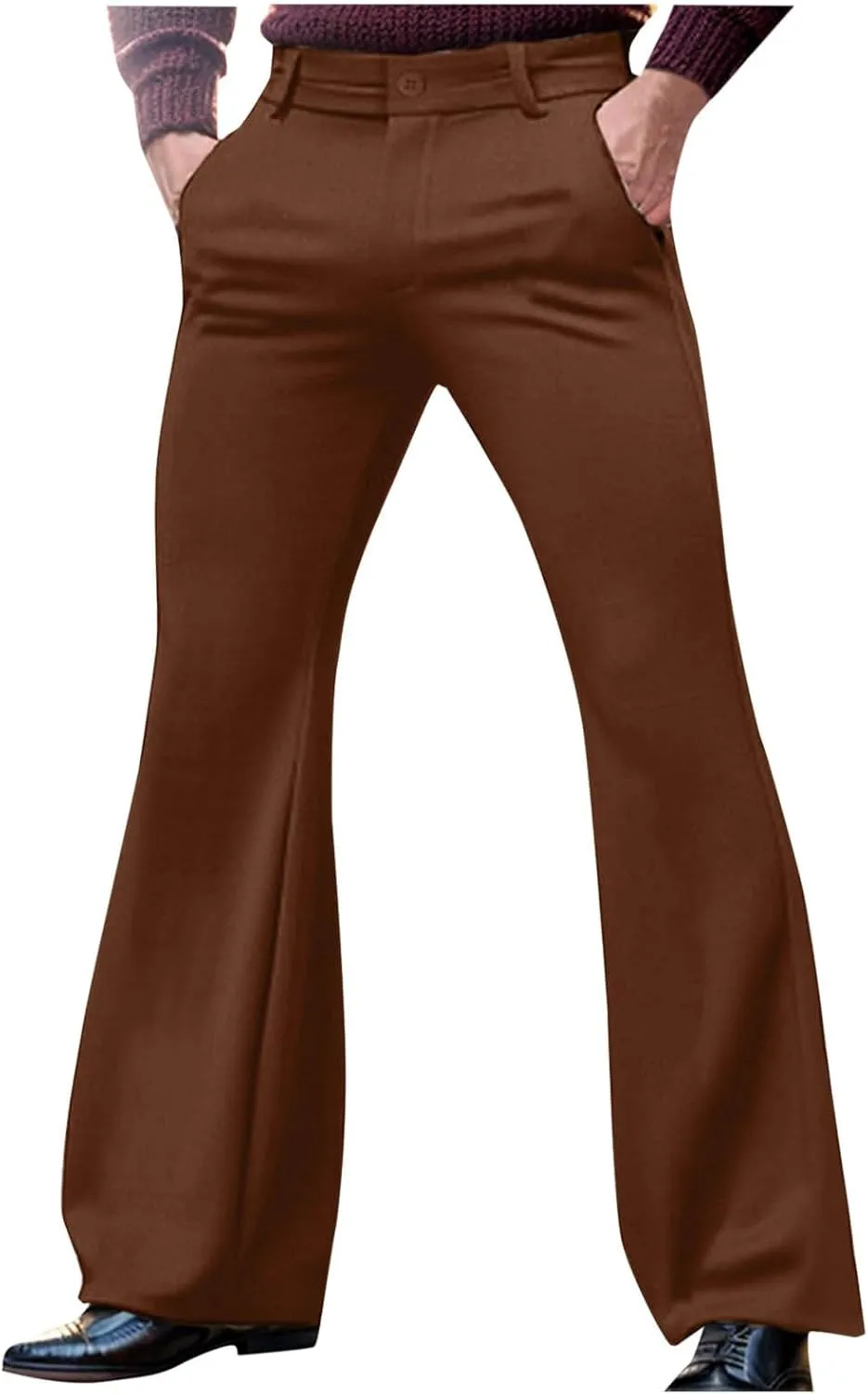 Mens Flared Pants with Belt Loops and Pockets Fashionable Wide Leg Trousers for Formal and Casual Wear