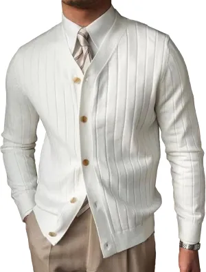 Men's Knitted Ribbed V Neck Sweater Cardigan Button Up Regular Fit Sweater Ribbed Long Sleeve Casual Sweaters