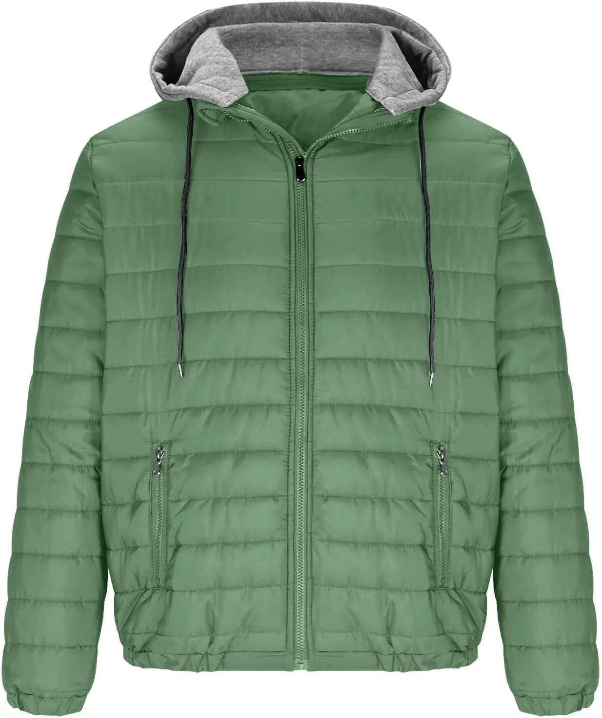 Mens Puffer Jacket Winter Warm Hooded Quilted Down Jacket Outerwear Lightweight Zip Up Insulated Padded Coat