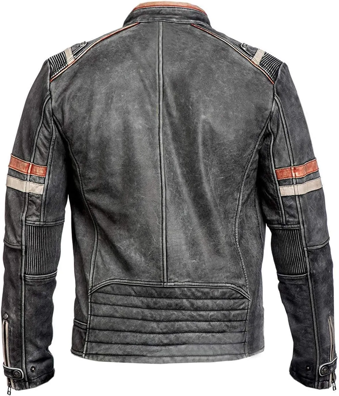 Men's Retro Biker Vintage Cafe Racer Motorcycle Distressed Black Leather Jacket