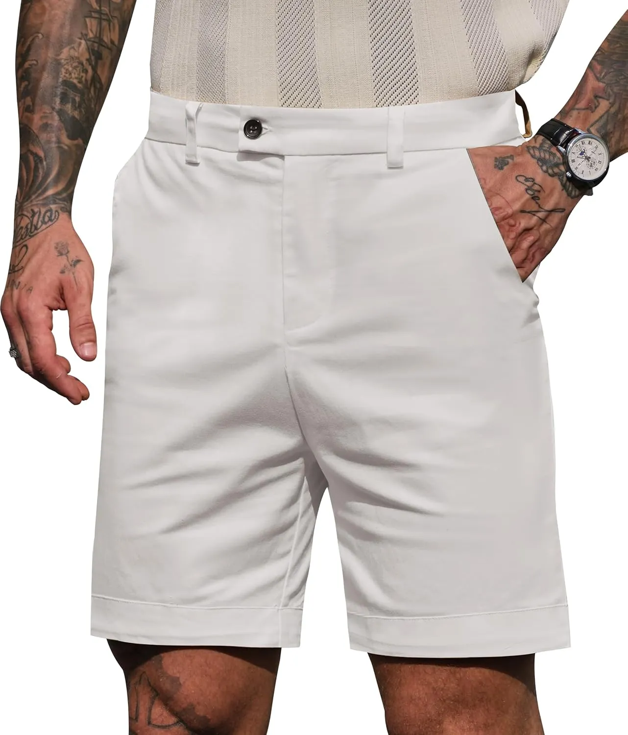 Mens Slim Fit Shorts 6 Inch Cotton Casual Chino with Pocket Vacation Summer Short Pants (S-XXL)