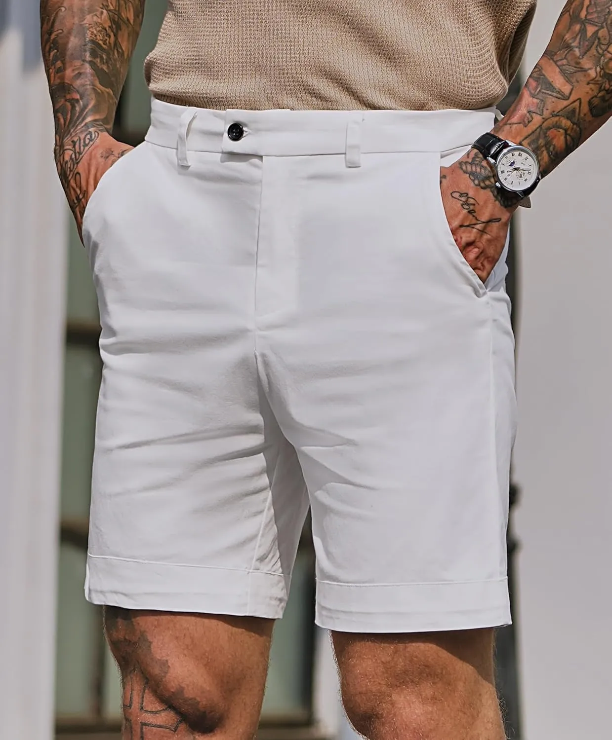Mens Slim Fit Shorts 6 Inch Cotton Casual Chino with Pocket Vacation Summer Short Pants (S-XXL)