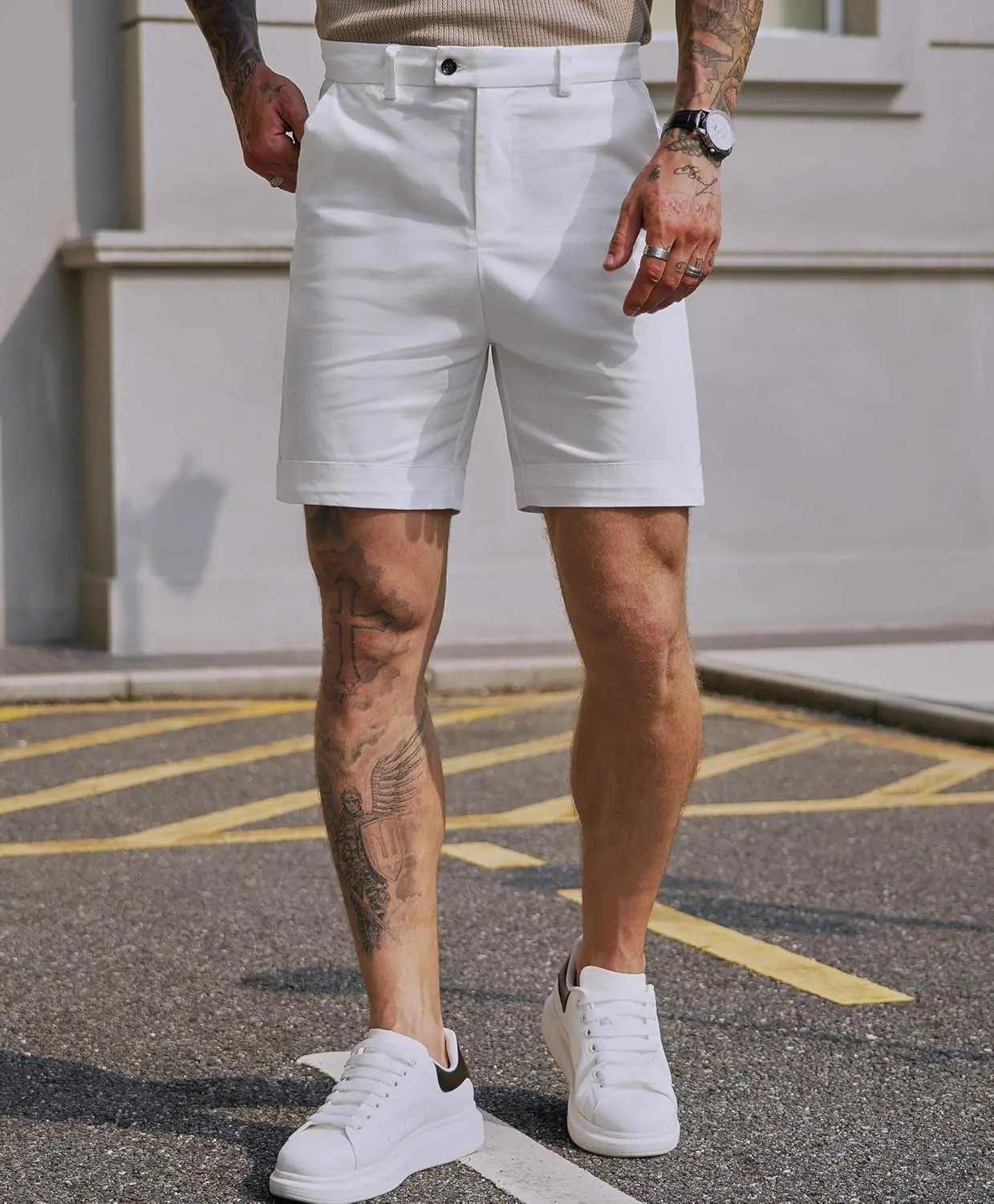 Mens Slim Fit Shorts 6 Inch Cotton Casual Chino with Pocket Vacation Summer Short Pants (S-XXL)