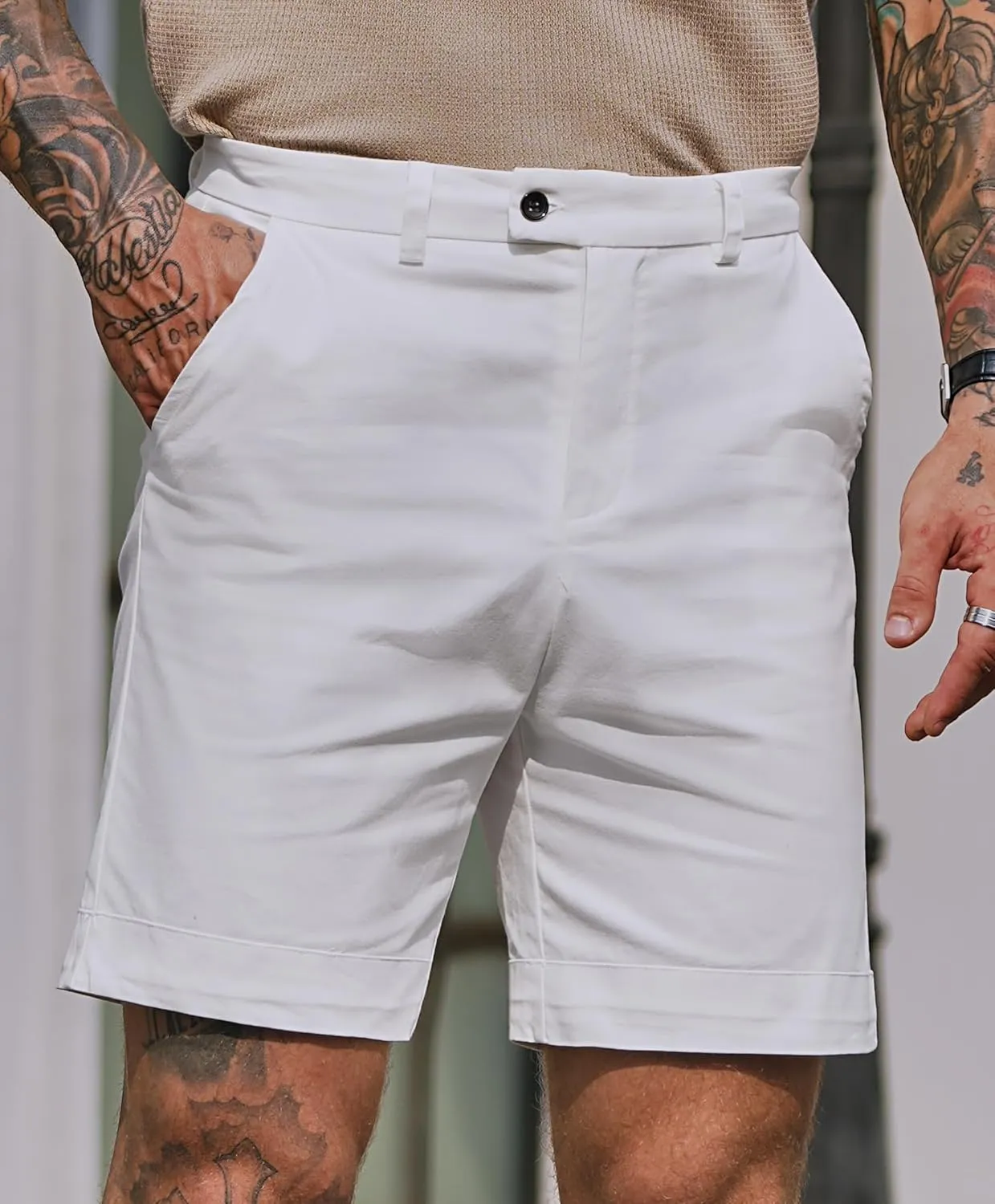 Mens Slim Fit Shorts 6 Inch Cotton Casual Chino with Pocket Vacation Summer Short Pants (S-XXL)