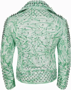 Men's Spiked Biker Jacket in Multicolor Cowhide Leather with Punk Rock Vibes