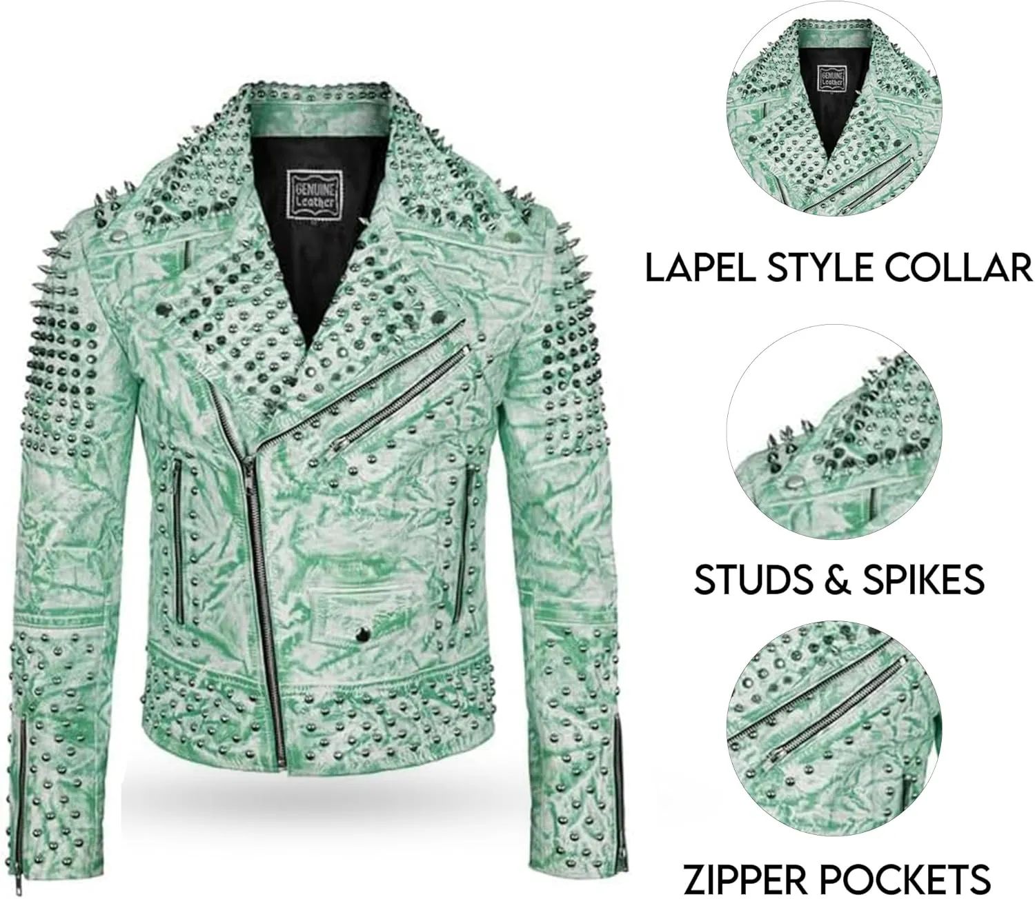 Men's Spiked Biker Jacket in Multicolor Cowhide Leather with Punk Rock Vibes