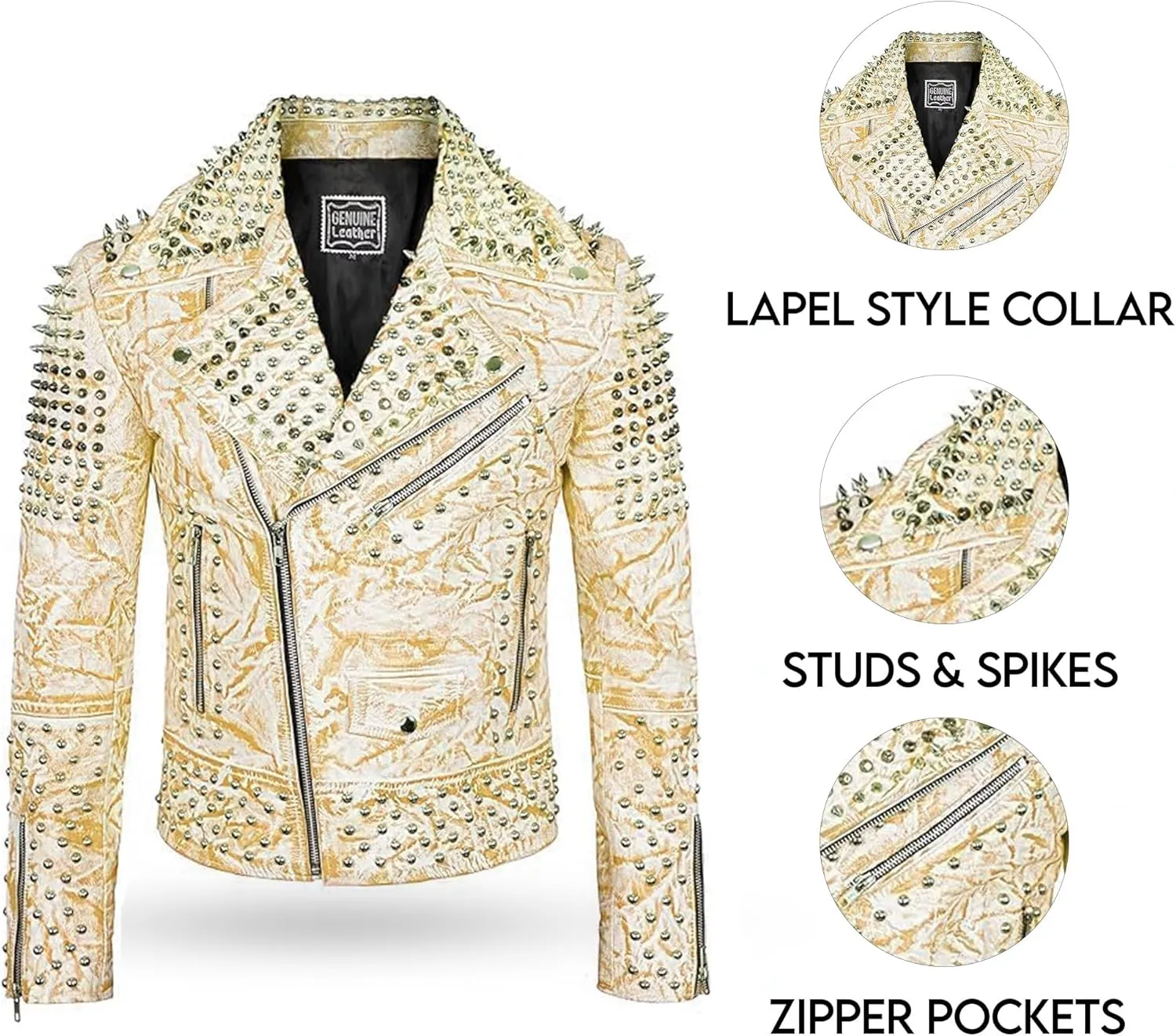 Men's Spiked Biker Jacket in Multicolor Cowhide Leather with Punk Rock Vibes