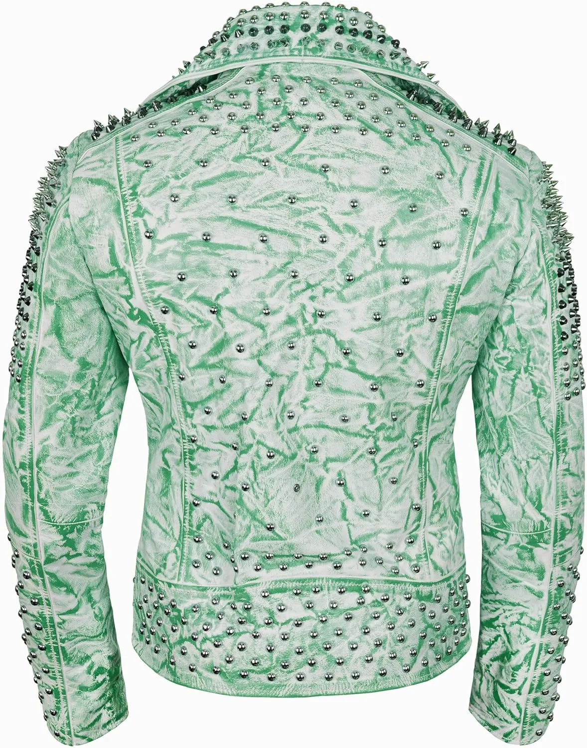 Men's Spiked Biker Jacket in Multicolor Cowhide Leather with Punk Rock Vibes