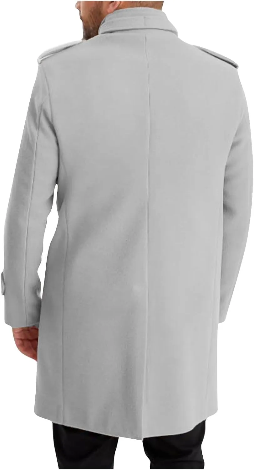 Men's Trench Coat Winter Wool Blend Long Jacket Overcoat Vintage Single Breasted Peacoat Casual Winter Windbreaker
