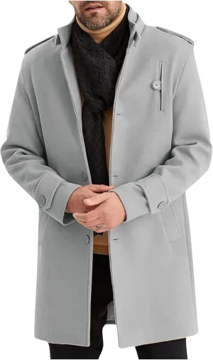 Men's Trench Coat Winter Wool Blend Long Jacket Overcoat Vintage Single Breasted Peacoat Casual Winter Windbreaker