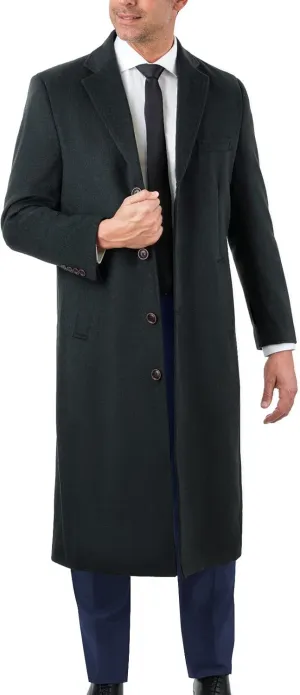 Men's Wool Cashmere Single Breasted Full Length Overcoat Top Coat